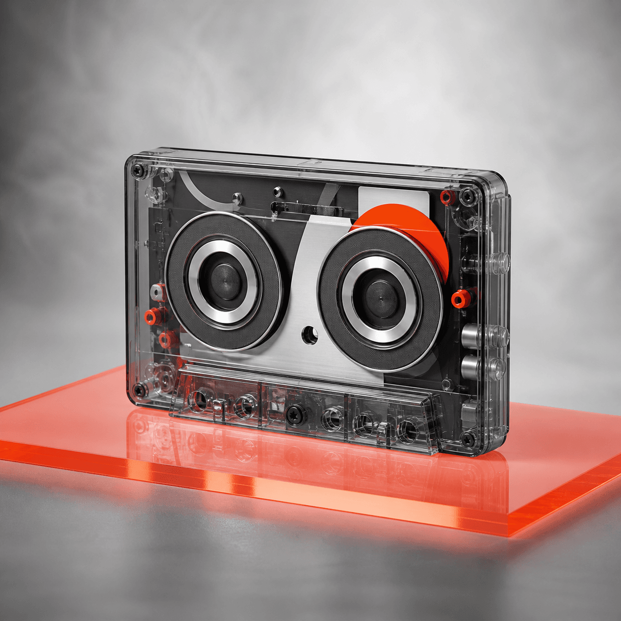 Translucent cassette-inspired desk object