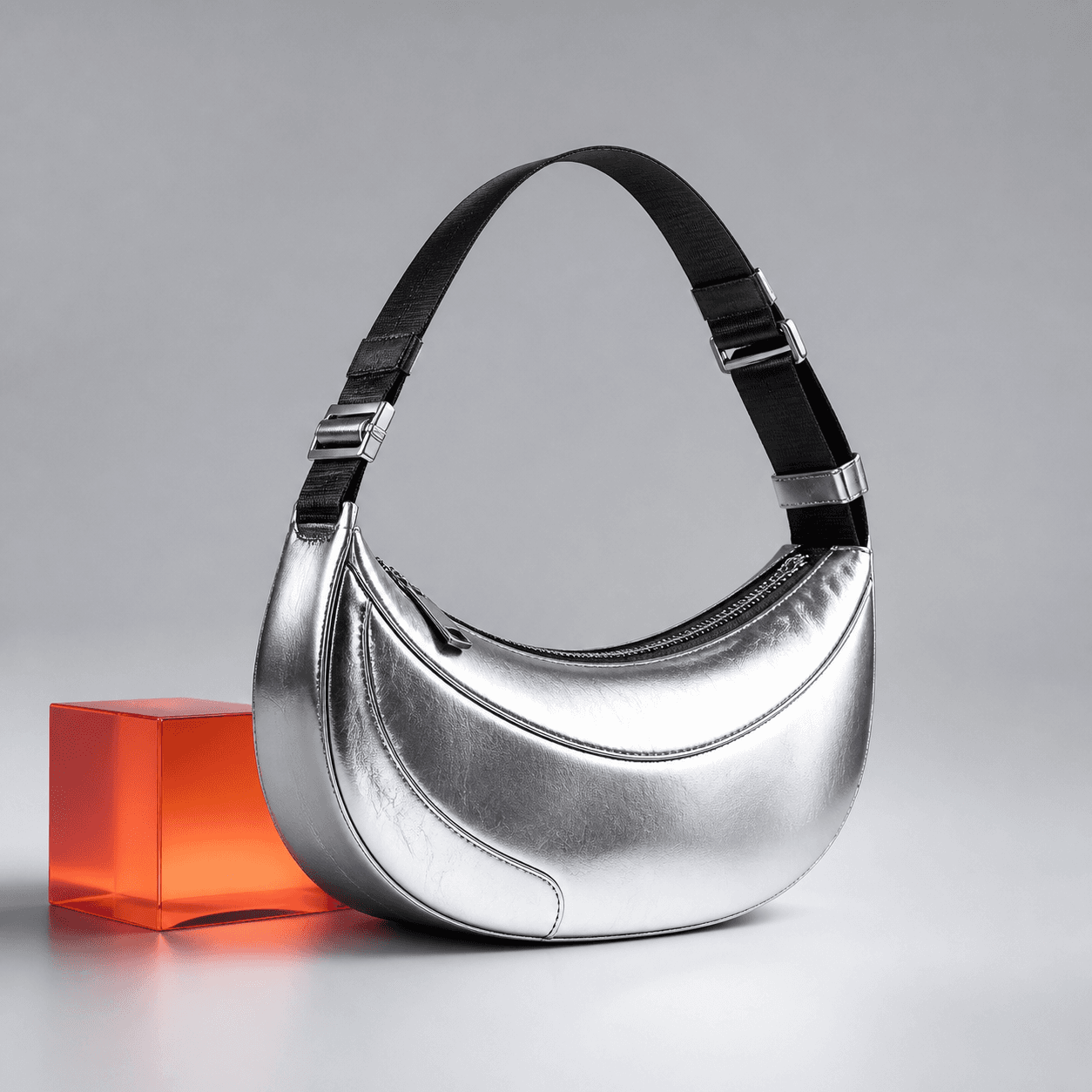 Chrome crescent shoulder bag